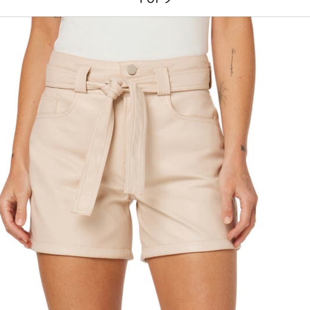 Tan tie waist utility shorts faux leather